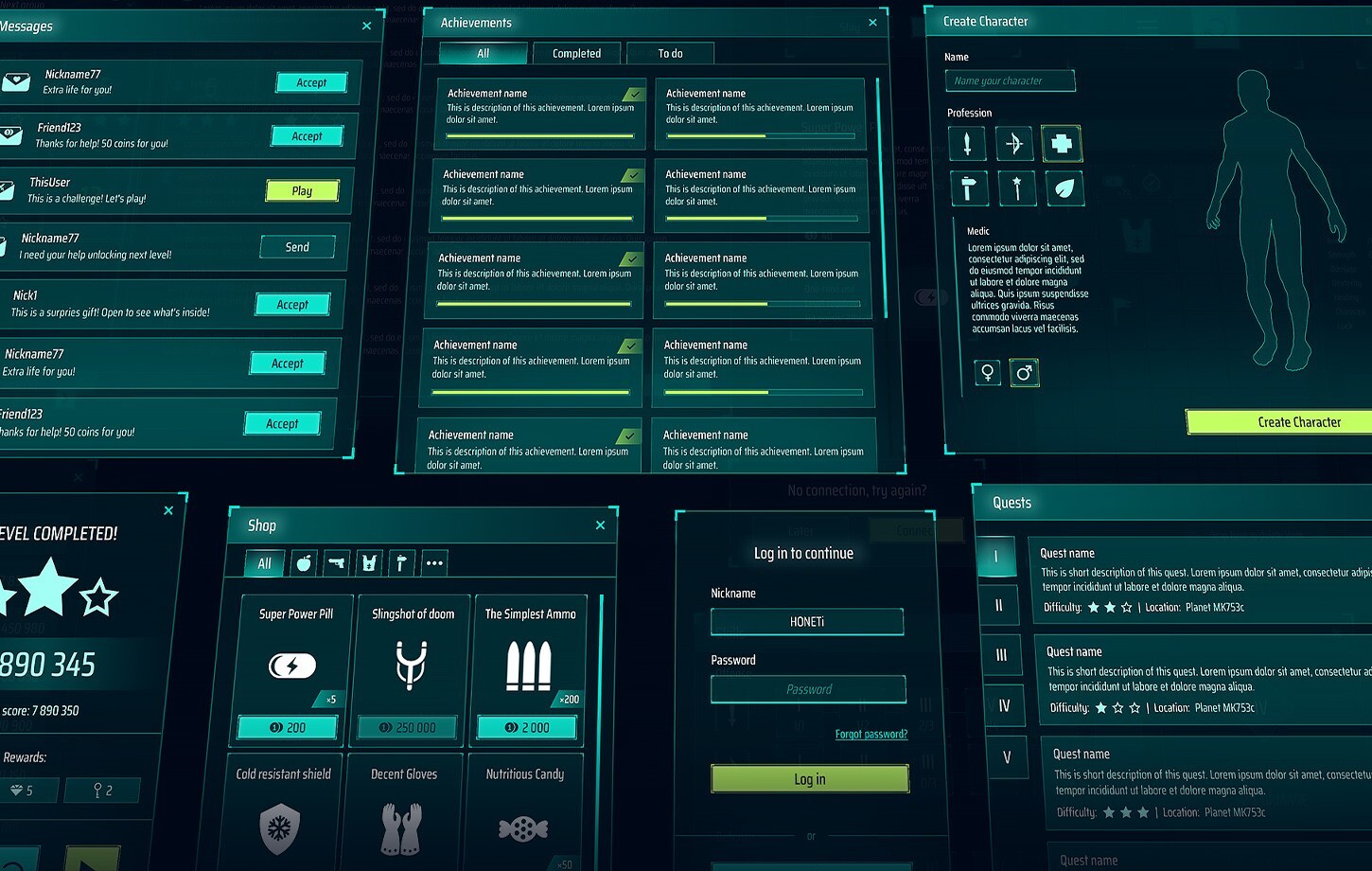 Sci-Fi, Space full GUI / UI Kit