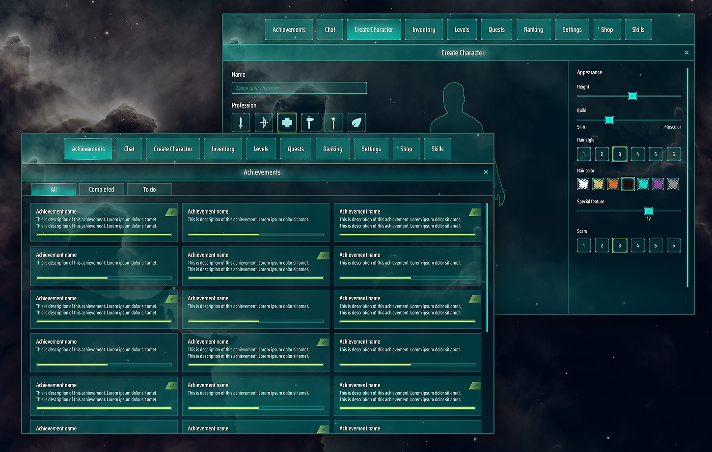 Sci-Fi, Space full GUI / UI Kit