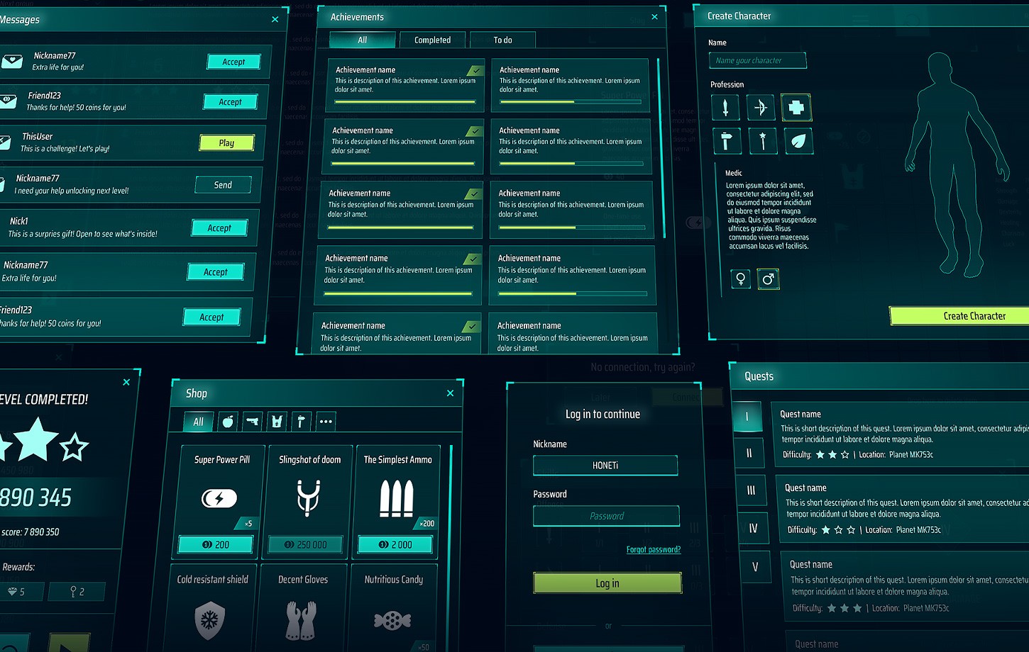 Sci-Fi, Space full GUI / UI Kit